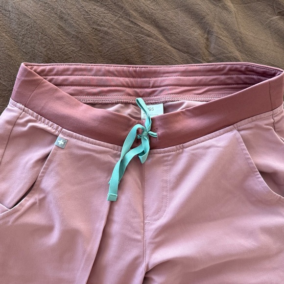 Figs Light Pink Joggers with Teal Drawstring - Picture 2 of 5
